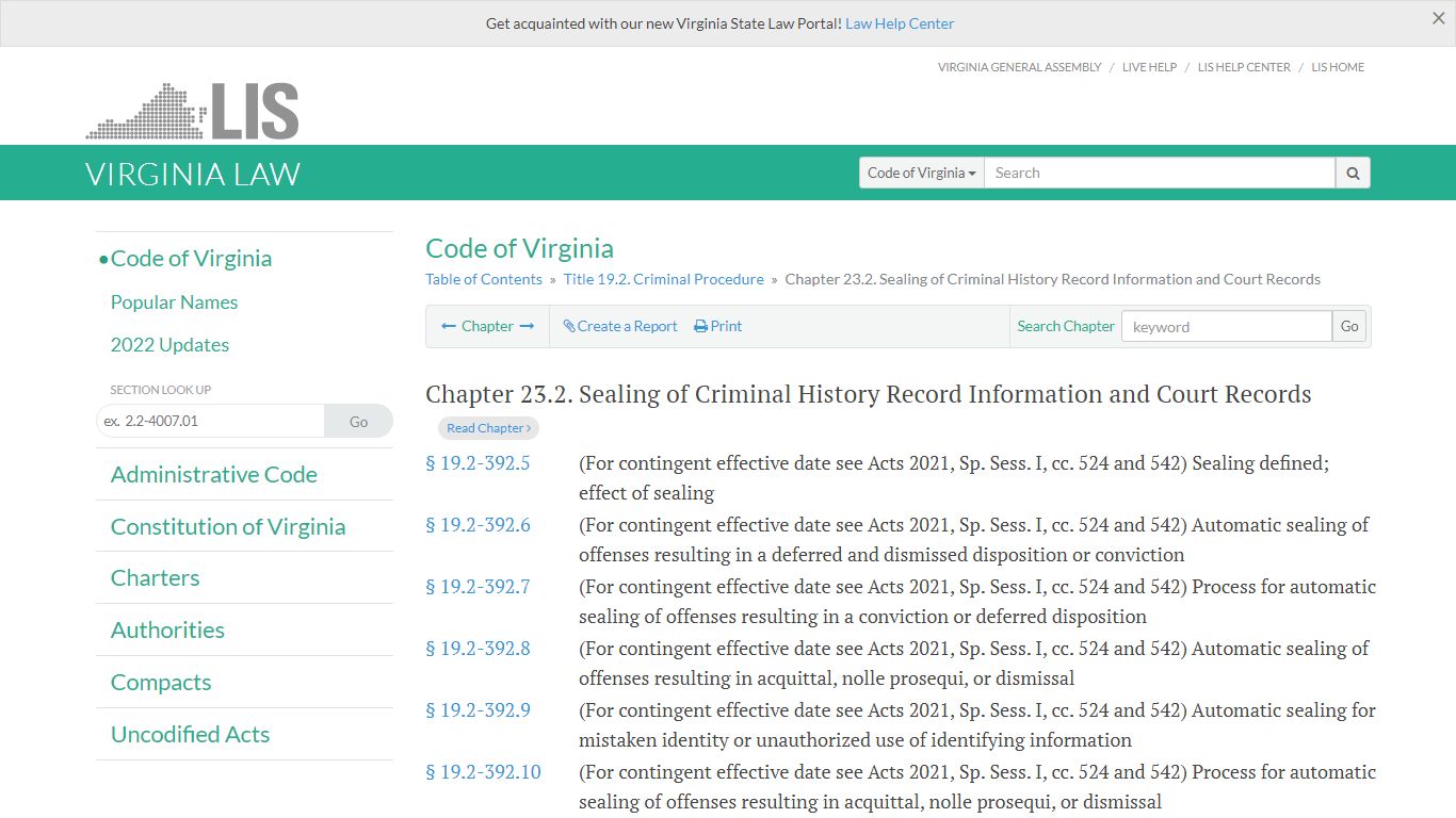 Code of Virginia Code - Chapter 23.2. Sealing of Criminal History ...