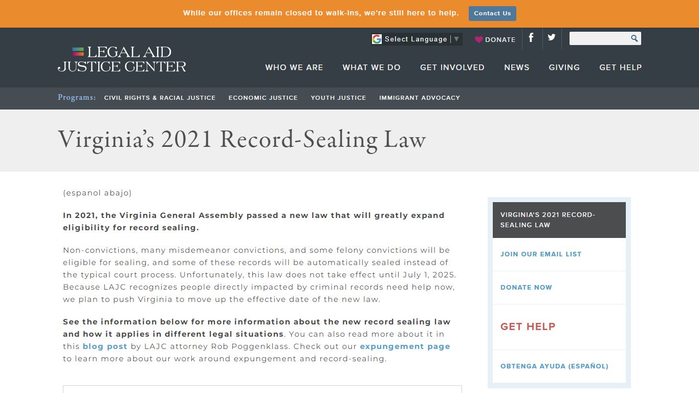Virginia's 2021 Record-Sealing Law - Legal Aid Justice Center